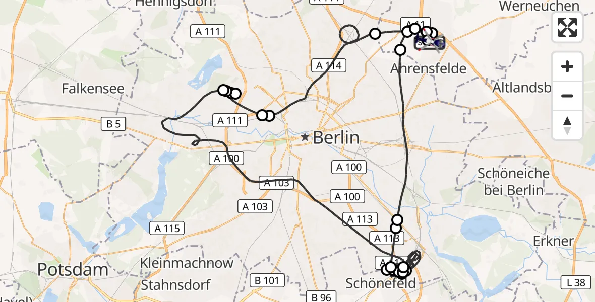 Flugroute Polizeihubschrauber Ahrensfelde Hubschrauberlandeplatz - Ahrensfelde Hubschrauberlandeplatz, 07 Mai 2026, 11:25