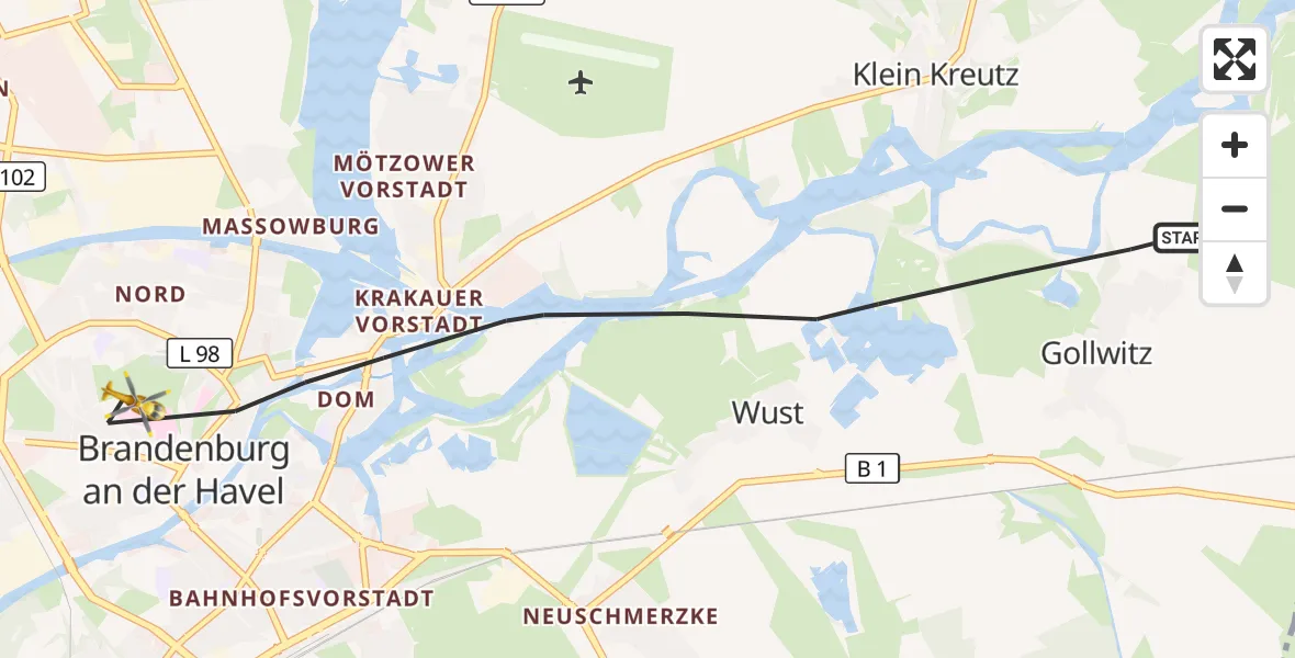 Flugroute Rettungshubschrauber Brandenburg an der Havel - Brandenburg an der Havel, 07 Mai 2026, 11:30