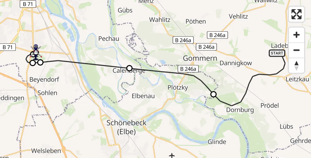 Flugroute Polizeihubschrauber Gommern - Magdeburg, 07 Mai 2026, 11:32