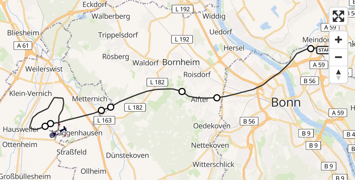 Flugroute Polizeihubschrauber Sankt Augustin - Weilerswist, 07 Mai 2026, 11:35