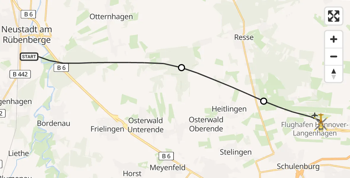 Flugroute Rettungshubschrauber Neustadt am Rübenberge - Flughafen Hannover, 07 Mai 2026, 11:38