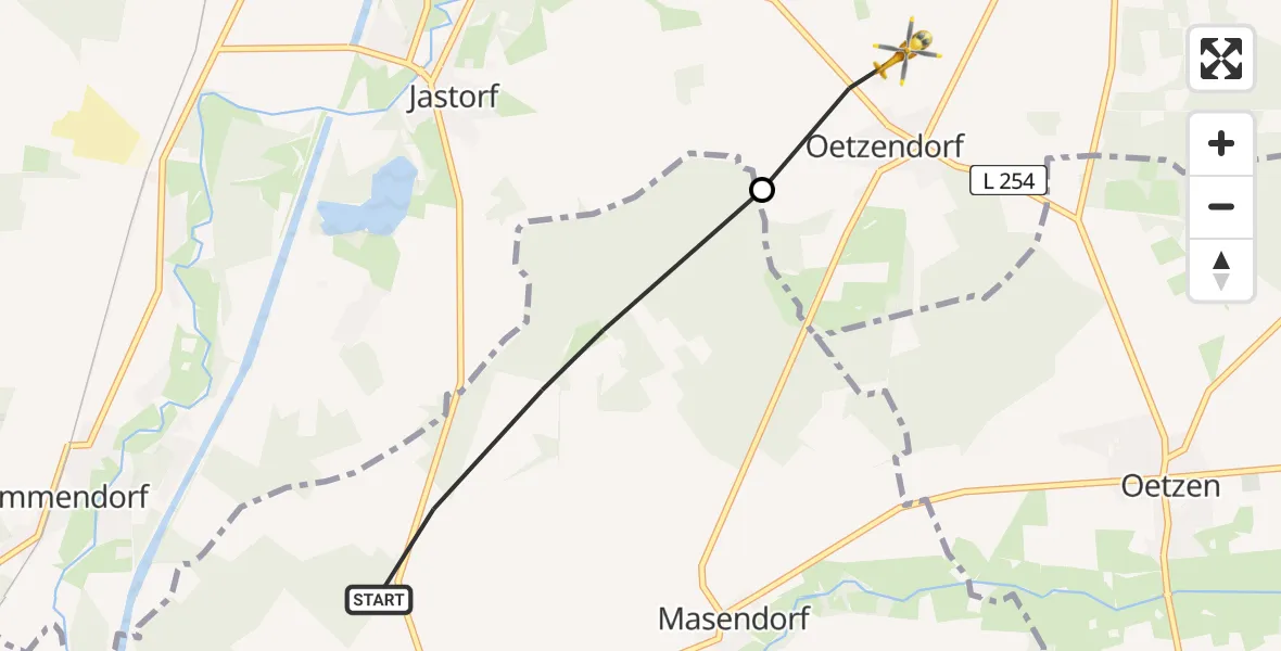 Flugroute Rettungshubschrauber Uelzen - Weste, 07 Mai 2026, 11:46