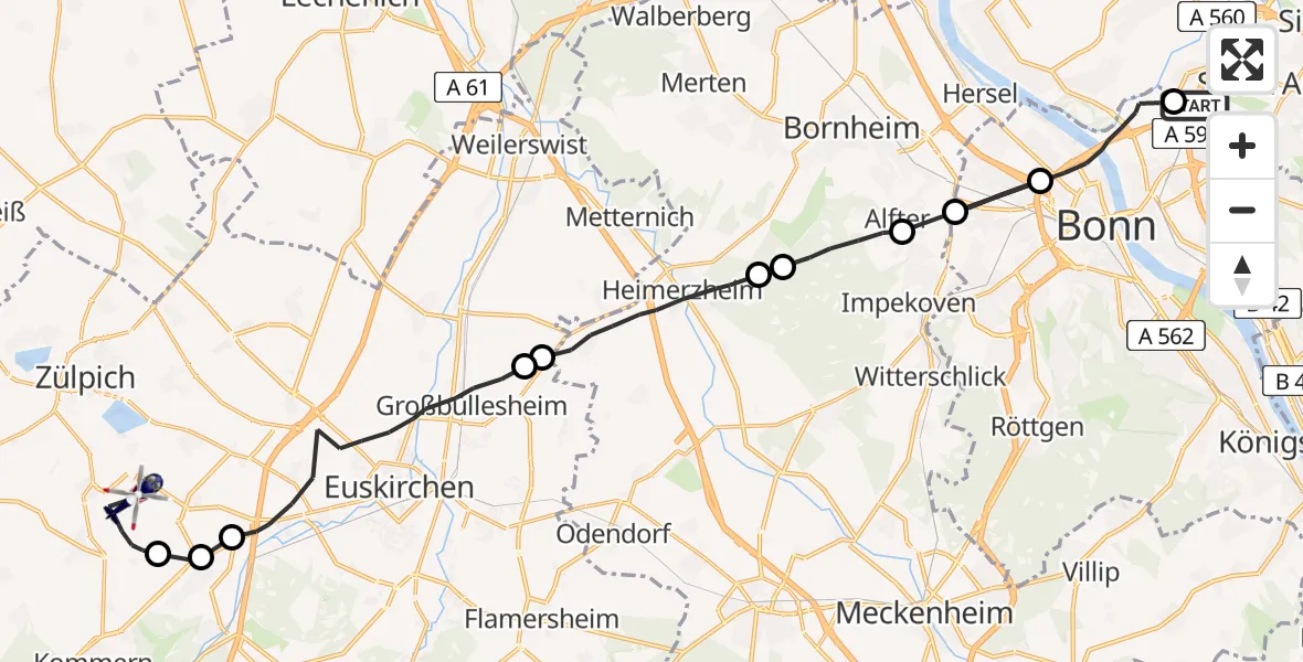 Flugroute Polizeihubschrauber Sankt Augustin - Zülpich, 07 Mai 2026, 11:46