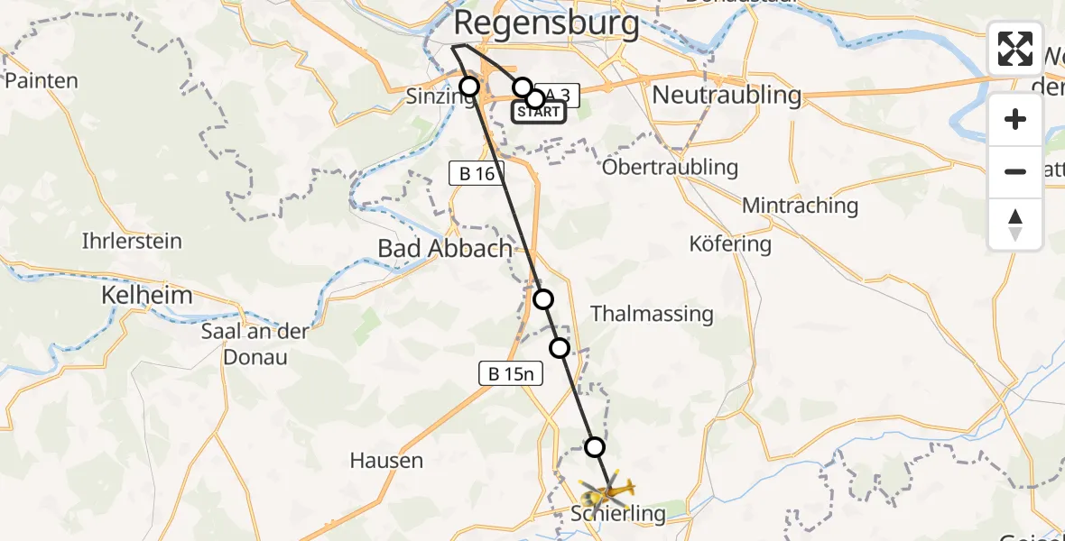 Flugroute Rettungshubschrauber DRF Air Rescue Station Regensburg / Regensburg University Hospital - Schierling, 07 Mai 2026, 12:16