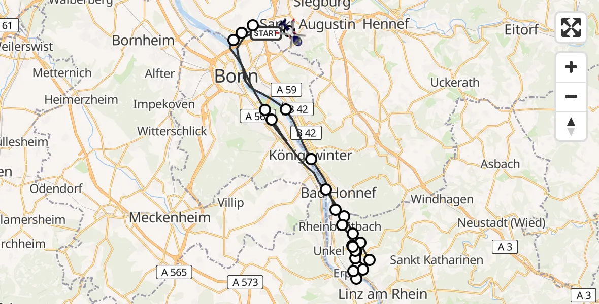 Flugroute Polizeihubschrauber Bonn - Bonn-Hangelar Flugplatz, 07 Mai 2026, 12:26