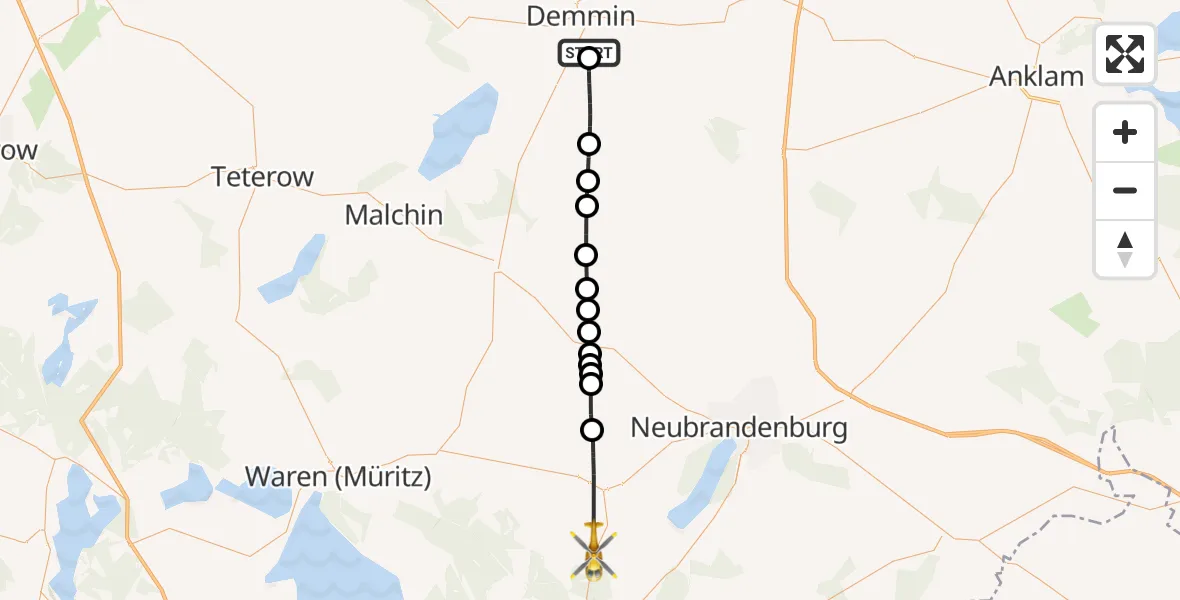 Flugroute Rettungshubschrauber Demmin - Klein Vielen, 07 Mai 2026, 12:27