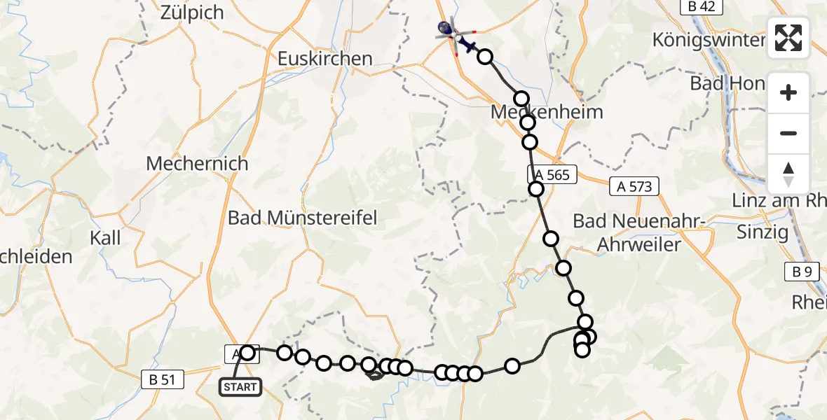 Flugroute Polizeihubschrauber Blankenheim - Swisttal, 07 Mai 2026, 12:31