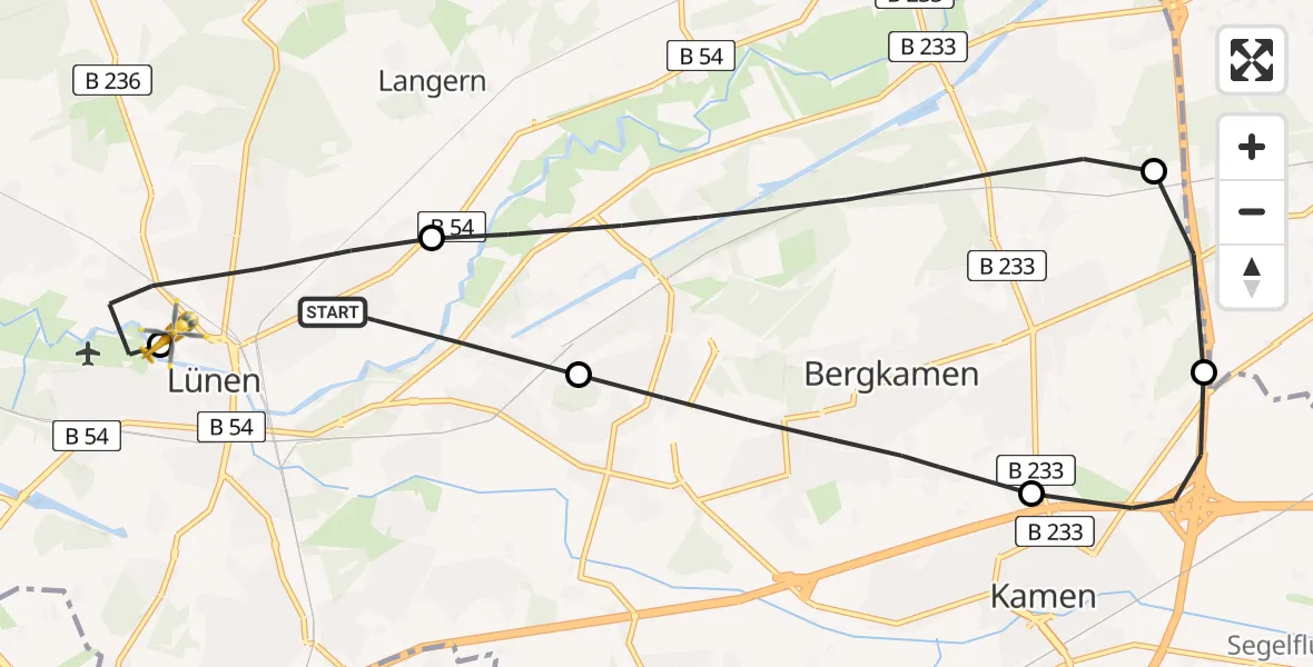 Flugroute Rettungshubschrauber Lünen - Sankt Marien Hospital, 07 Mai 2026, 12:31