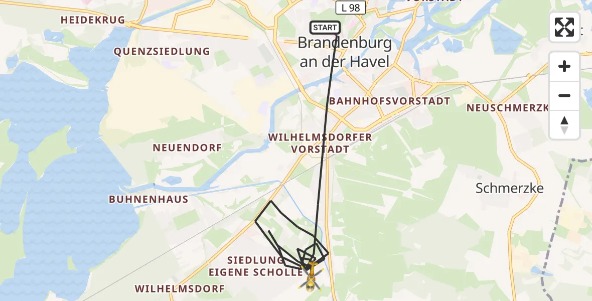 Flugroute Rettungshubschrauber Brandenburg an der Havel - Brandenburg an der Havel, 07 Mai 2026, 12:33