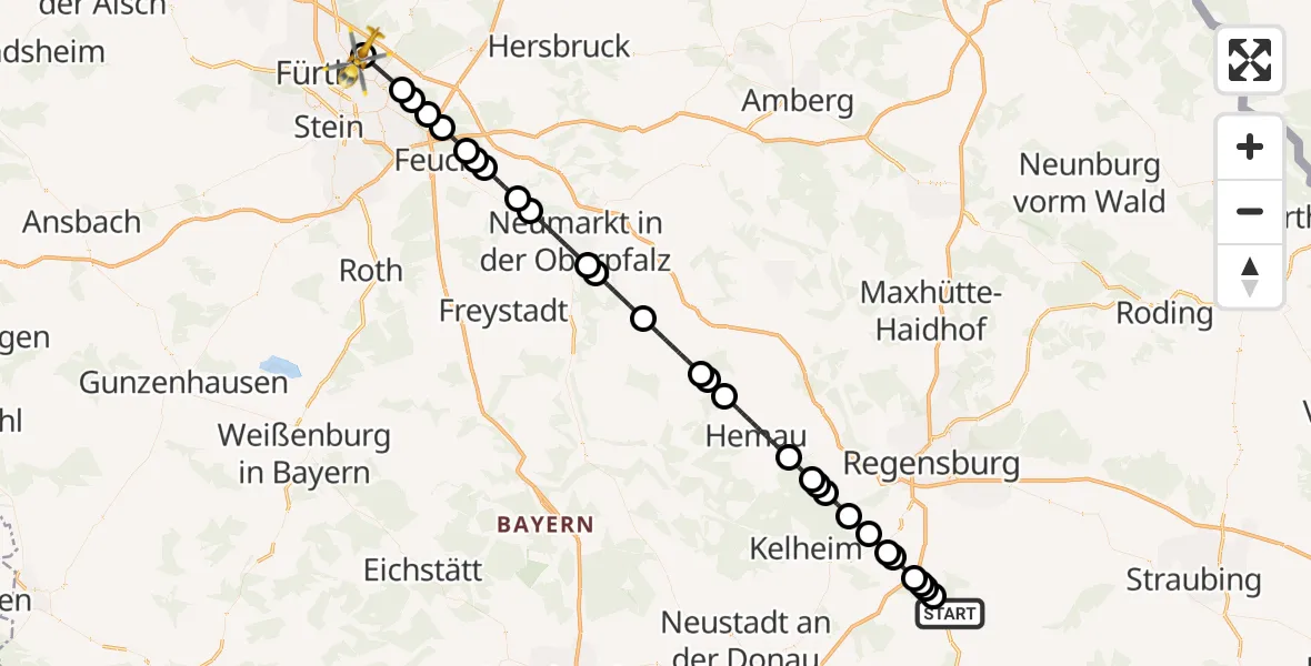 Flugroute Rettungshubschrauber Schierling - Flughafen Nuremberg, 07 Mai 2026, 12:42