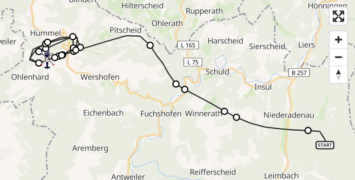 Flugroute Polizeihubschrauber Leimbach - Wershofen/Eifel Flugplatz, 07 Mai 2026, 12:48