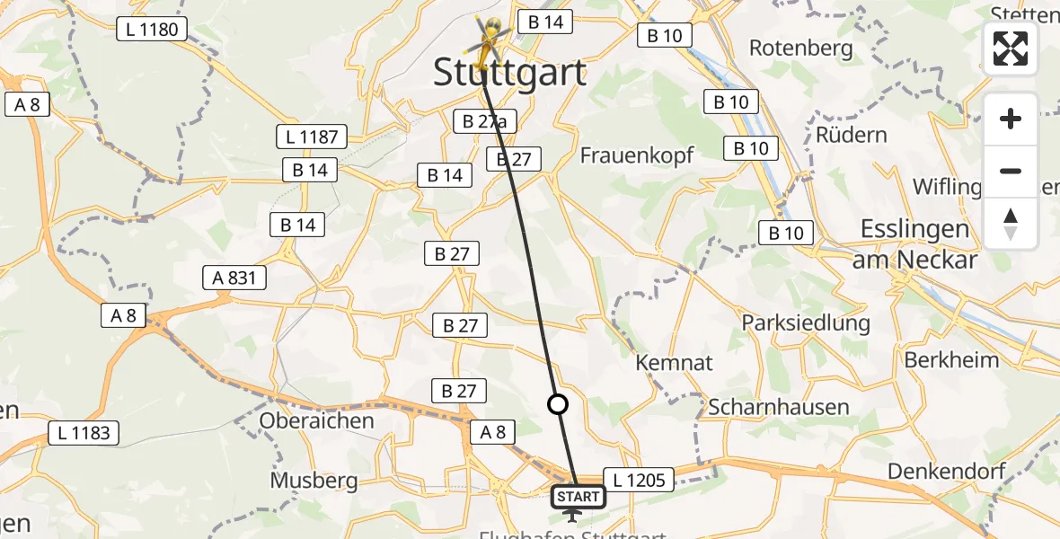 Flugroute Rettungshubschrauber Flughafen Stuttgart - Stuttgart, 07 Mai 2026, 12:53