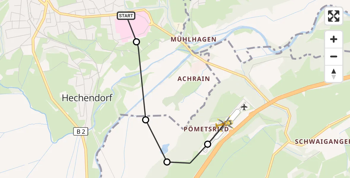 Flugroute Rettungshubschrauber Murnau Accident Hospital - Ohlstadt Flugplatz, 07 Mai 2026, 12:58