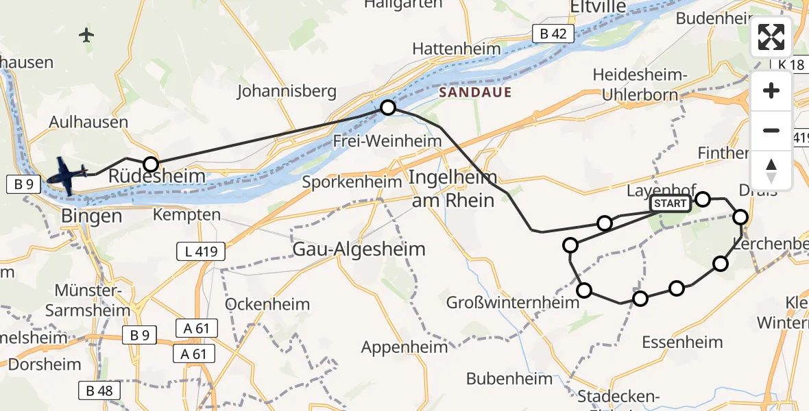 Flugroute Polizeiflugzeug Mainz-Finthen Flugplatz - Rüdesheim am Rhein, 07 Mai 2026, 12:58