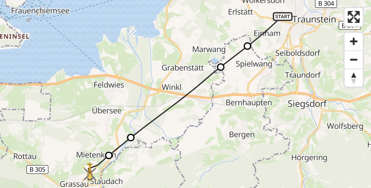 Flugroute Rettungshubschrauber Traunstein - Grassau, 07 Mai 2026, 12:59