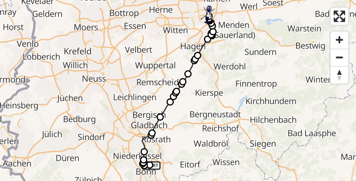 Flugroute Polizeihubschrauber Sankt Augustin - Dortmund Flughafen, 07 Mai 2026, 13:01