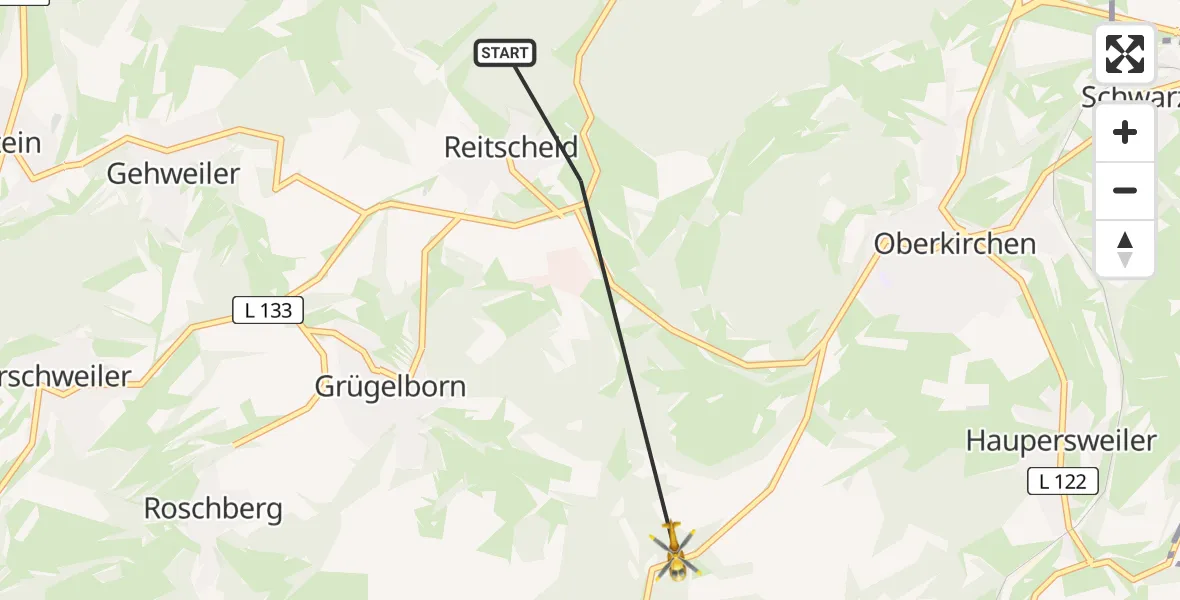 Flugroute Rettungshubschrauber Freisen - Freisen, 07 Mai 2026, 13:02