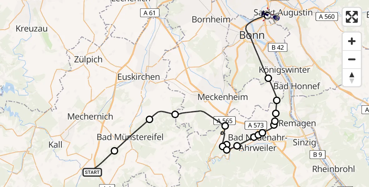 Flugroute Polizeihubschrauber Nettersheim - Sankt Augustin, 07 Mai 2026, 13:02