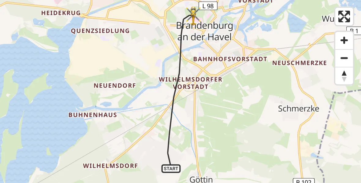 Flugroute Rettungshubschrauber Brandenburg an der Havel - Brandenburg an der Havel, 07 Mai 2026, 13:08