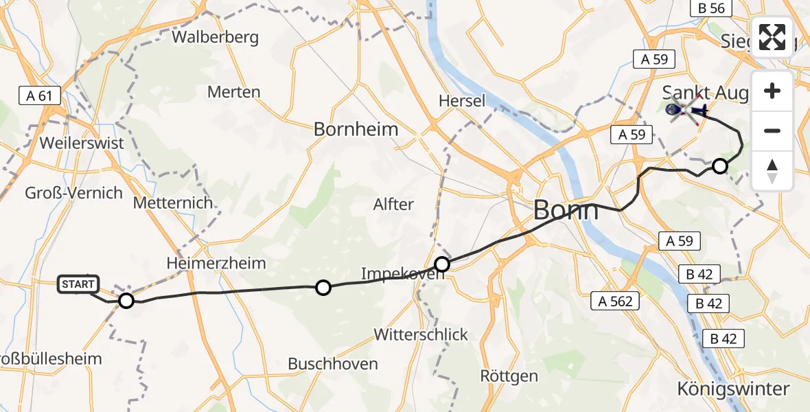 Flugroute Polizeihubschrauber Weilerswist - Bonn-Hangelar Flugplatz, 07 Mai 2026, 13:17