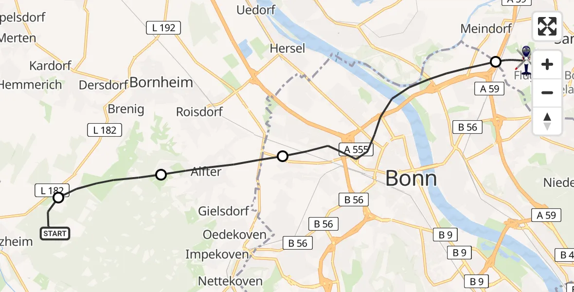 Flugroute Polizeihubschrauber Swisttal - Sankt Augustin, 07 Mai 2026, 13:19