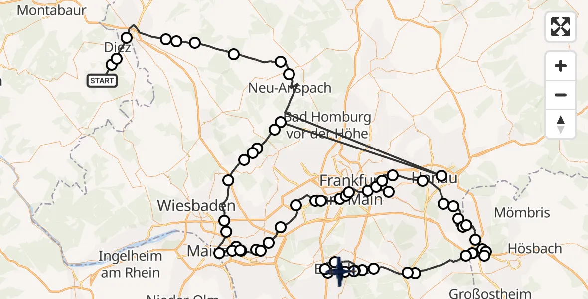 Flugroute Polizeiflugzeug Schönborn - Flughafen Frankfurt-Egelsbach, 07 Mai 2026, 13:26