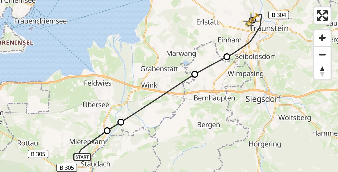 Flugroute Rettungshubschrauber Grassau - Traunstein Hospital, 07 Mai 2026, 13:28