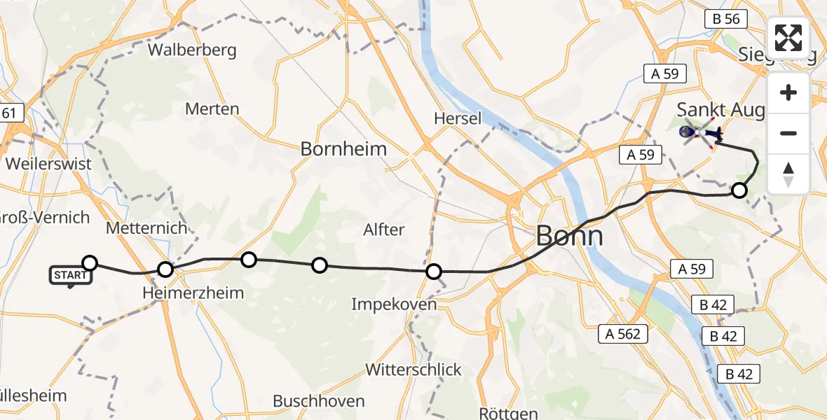 Flugroute Polizeihubschrauber Weilerswist UL - Bonn-Hangelar Flugplatz, 07 Mai 2026, 13:28