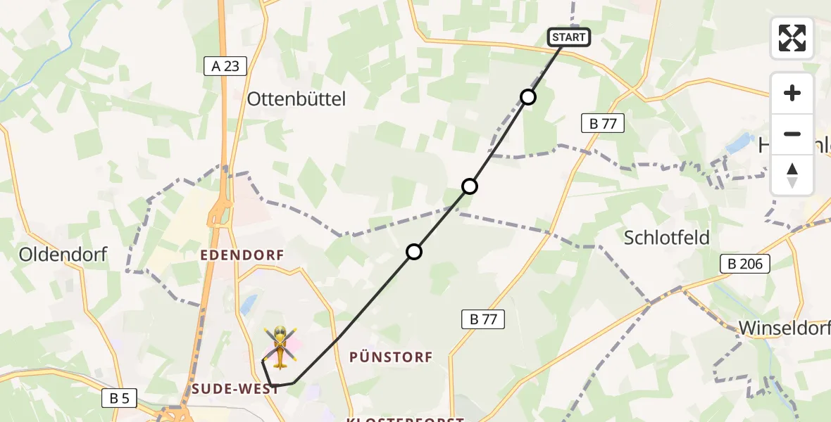 Flugroute Rettungshubschrauber Hohenaspe - Itzehoe, 07 Mai 2026, 13:39