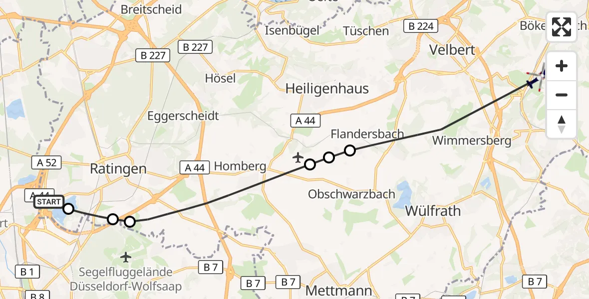 Flugroute Polizeihubschrauber Düsseldorf Flughafen - Velbert, 07 Mai 2026, 13:44