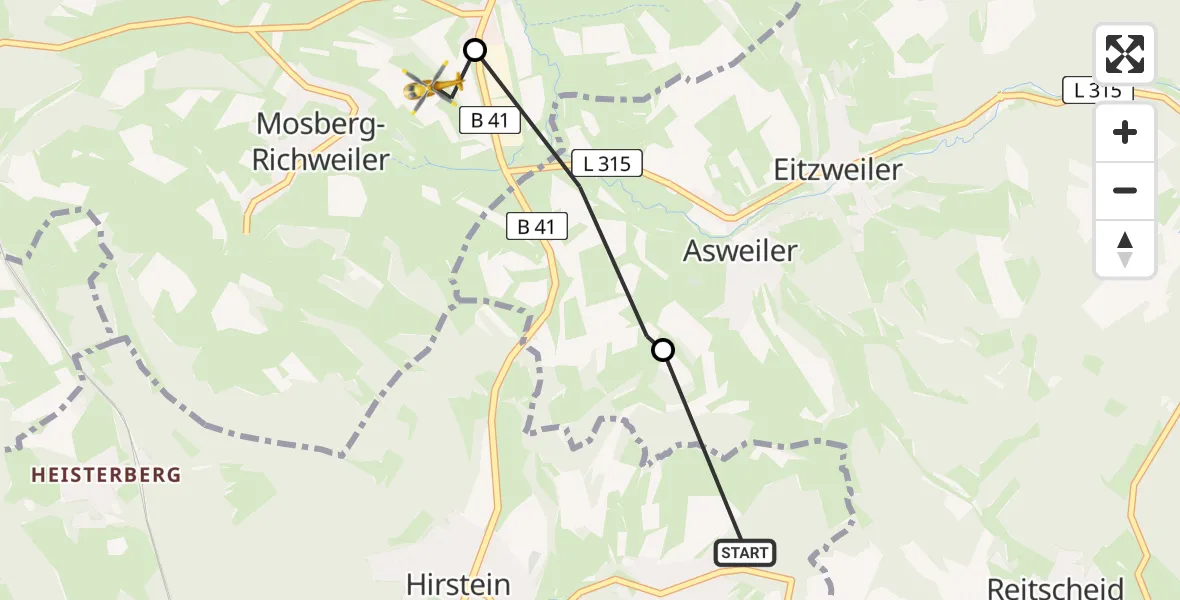 Flugroute Rettungshubschrauber Namborn - Nohfelden, 07 Mai 2026, 13:55