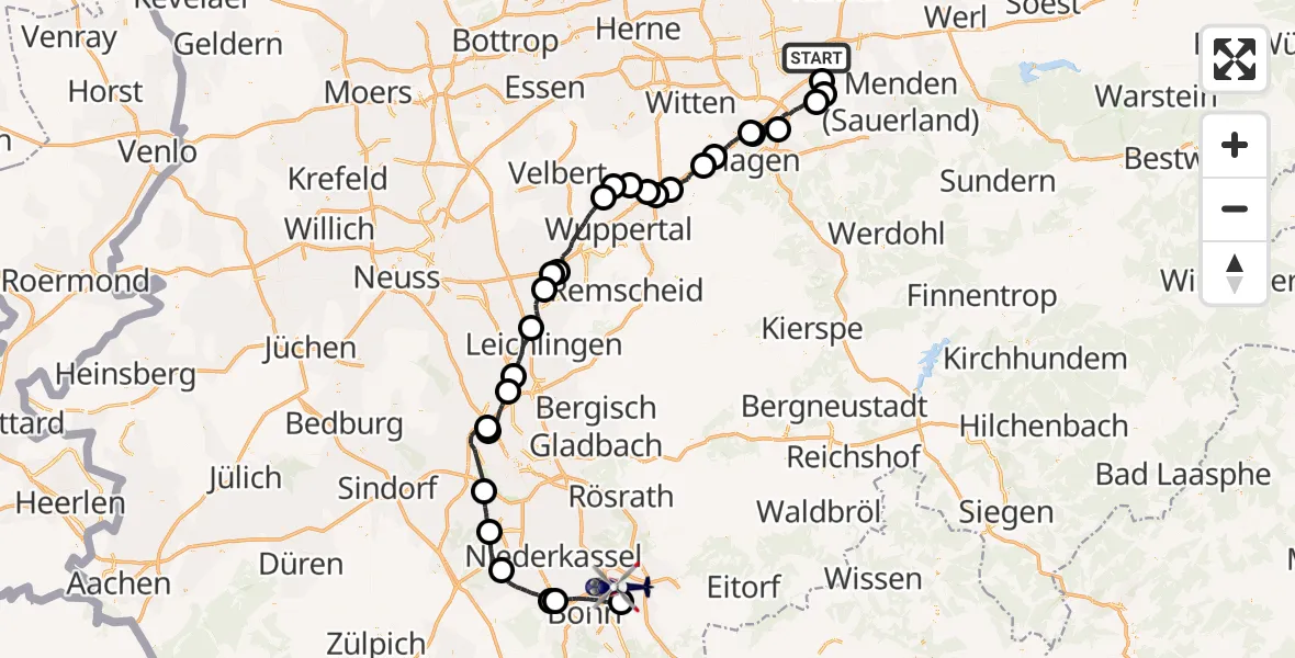 Flugroute Polizeihubschrauber Holzwickede - Sankt Augustin, 07 Mai 2026, 13:58