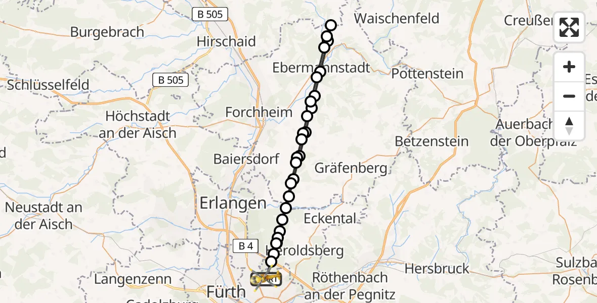 Flugroute Rettungshubschrauber Flughafen Nuremberg - Flughafen Nuremberg, 07 Mai 2026, 14:12