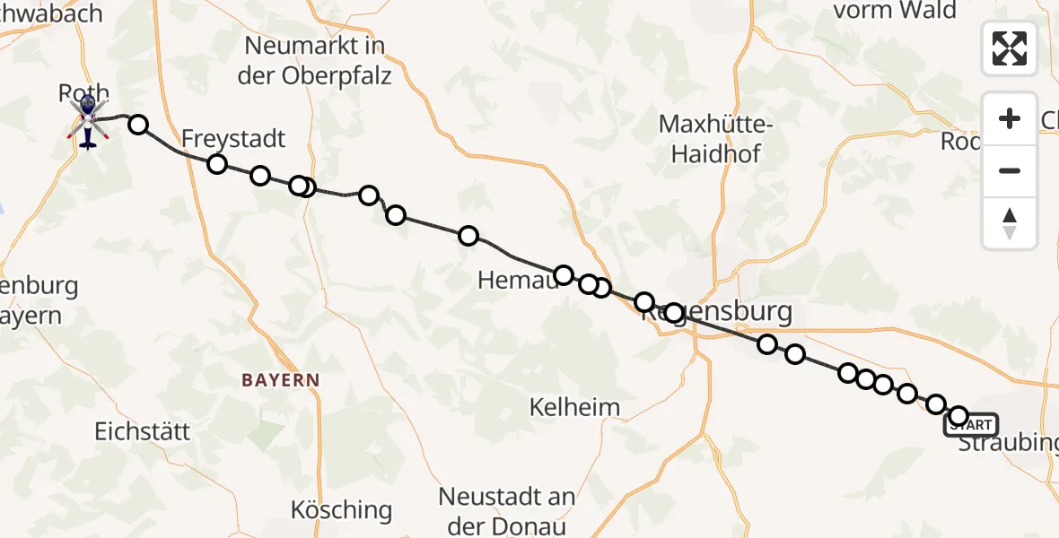 Flugroute Polizeihubschrauber Atting - Flugplatz Roth, 07 Mai 2026, 14:19