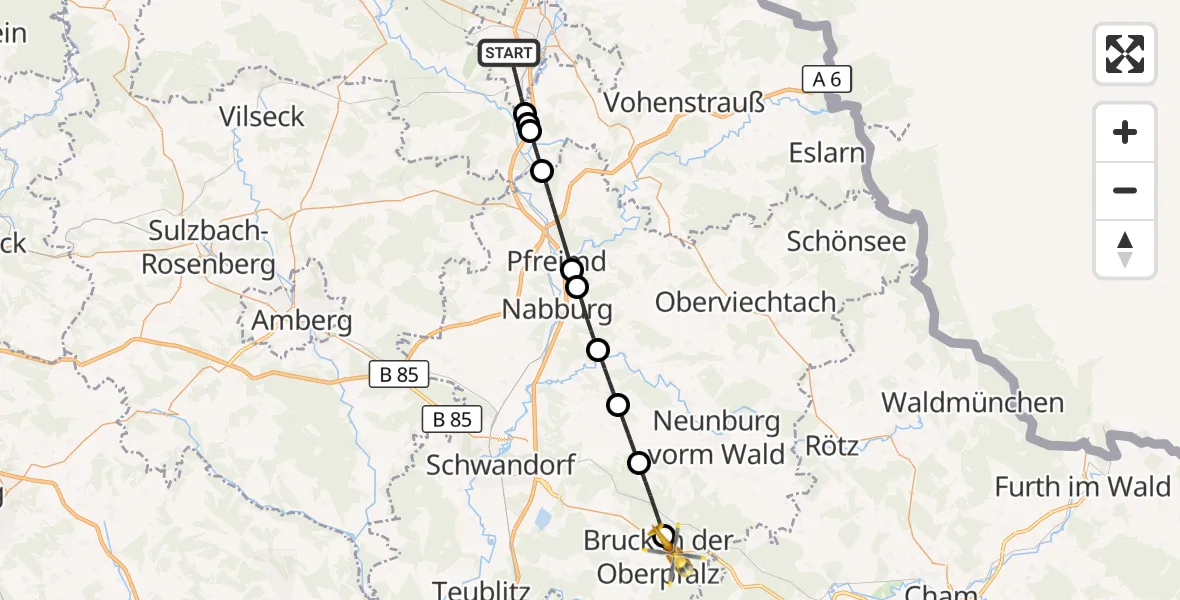 Flugroute Rettungshubschrauber Weiden i.d.OPf. - Bruck i.d.OPf., 07 Mai 2026, 14:26