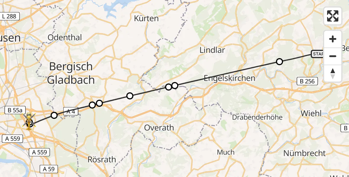 Flugroute Ambulanzhubschrauber Gummersbach - Merheim Hospital, 07 Mai 2026, 14:27
