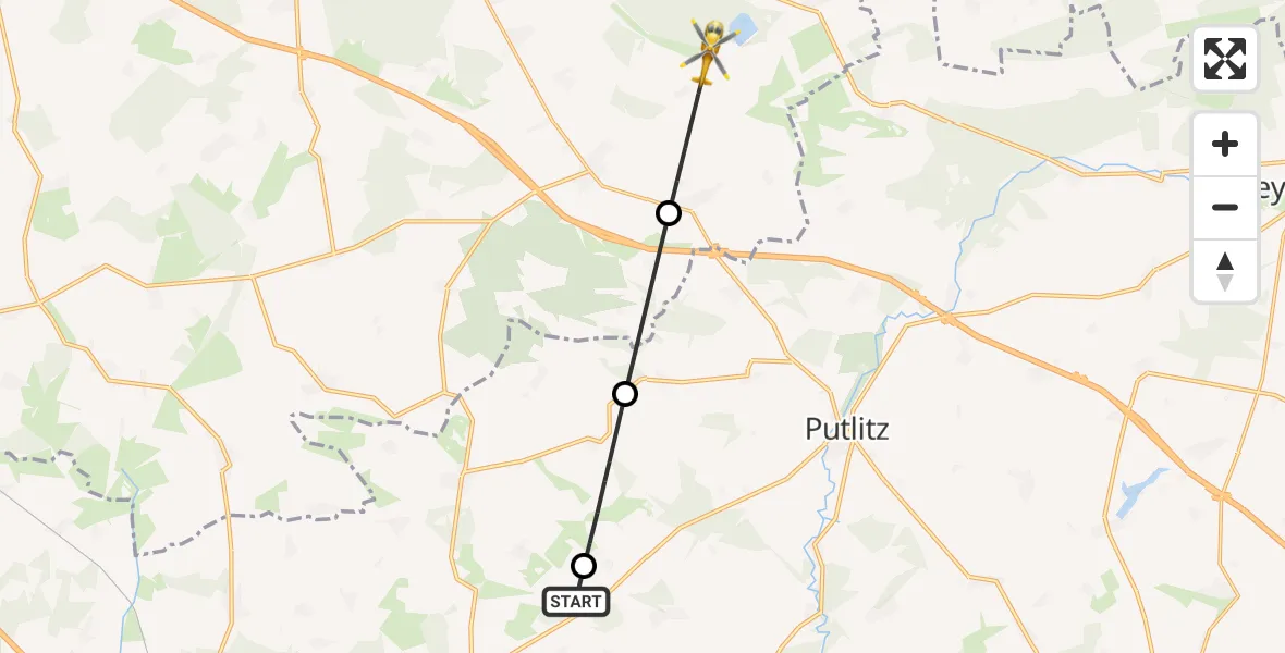 Flugroute Rettungshubschrauber Gülitz-Reetz - Ruhner Berge, 07 Mai 2026, 14:29