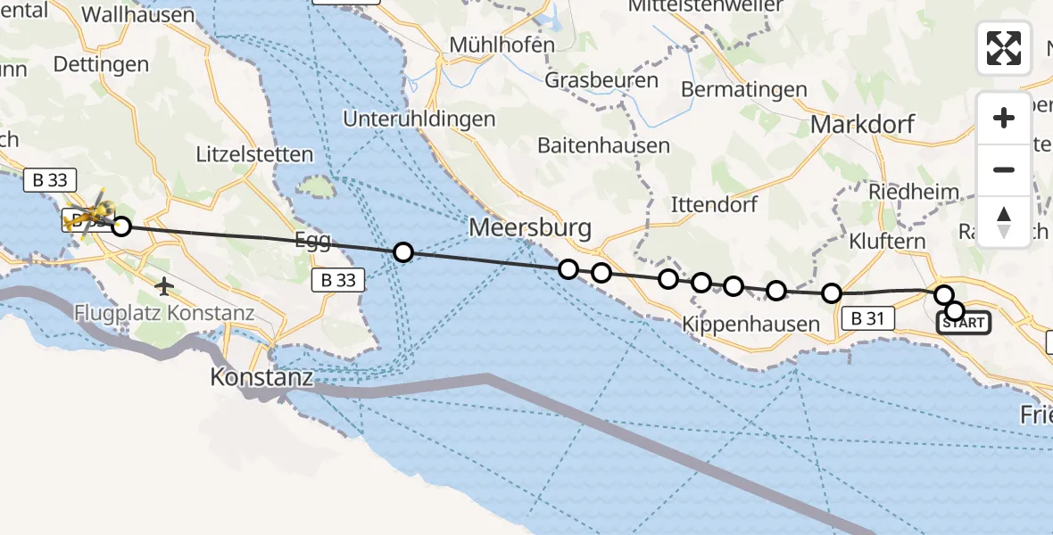 Flugroute Rettungshubschrauber Friedrichshafen Hospital - Reichenau, 07 Mai 2026, 14:55
