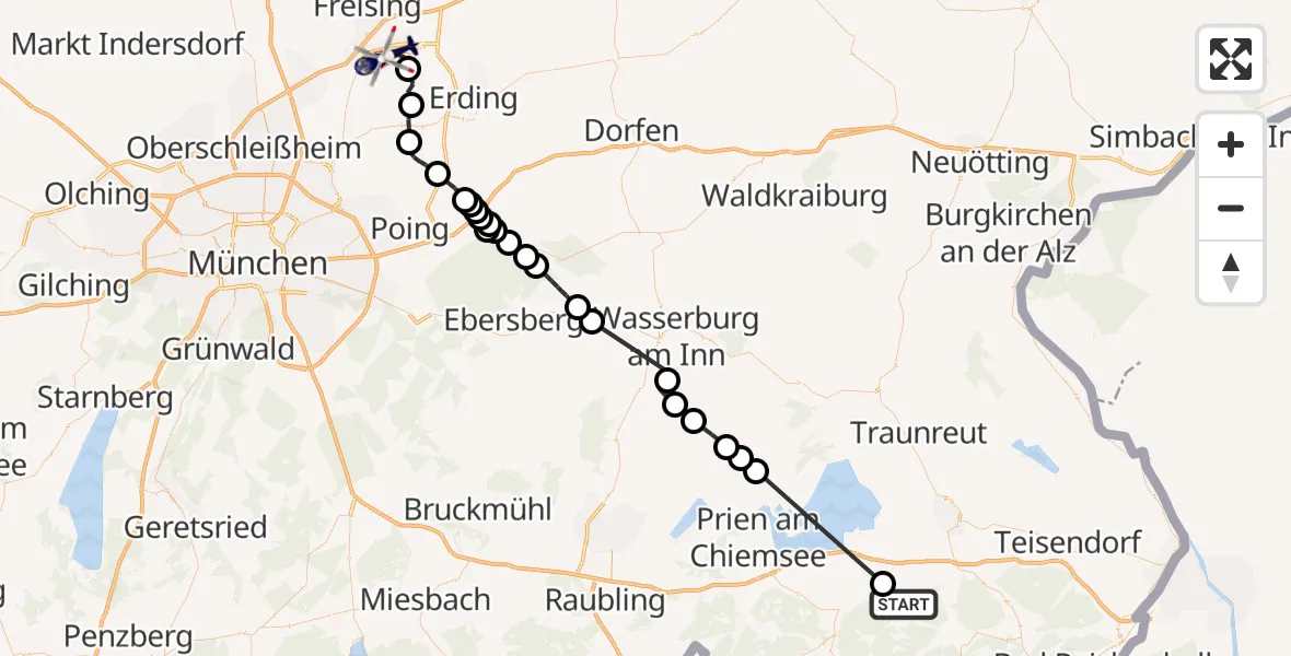 Flugroute Polizeihubschrauber Bergen - München Flughafen, 07 Mai 2026, 14:59