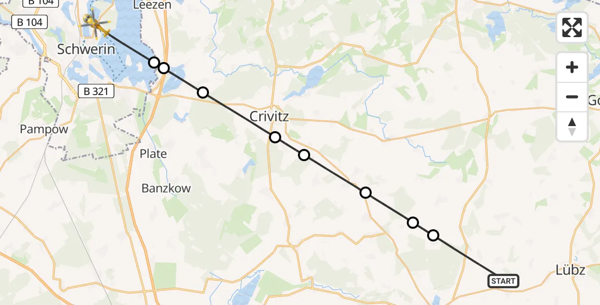 Flugroute Rettungshubschrauber Rom - Schwerin, 07 Mai 2026, 15:09