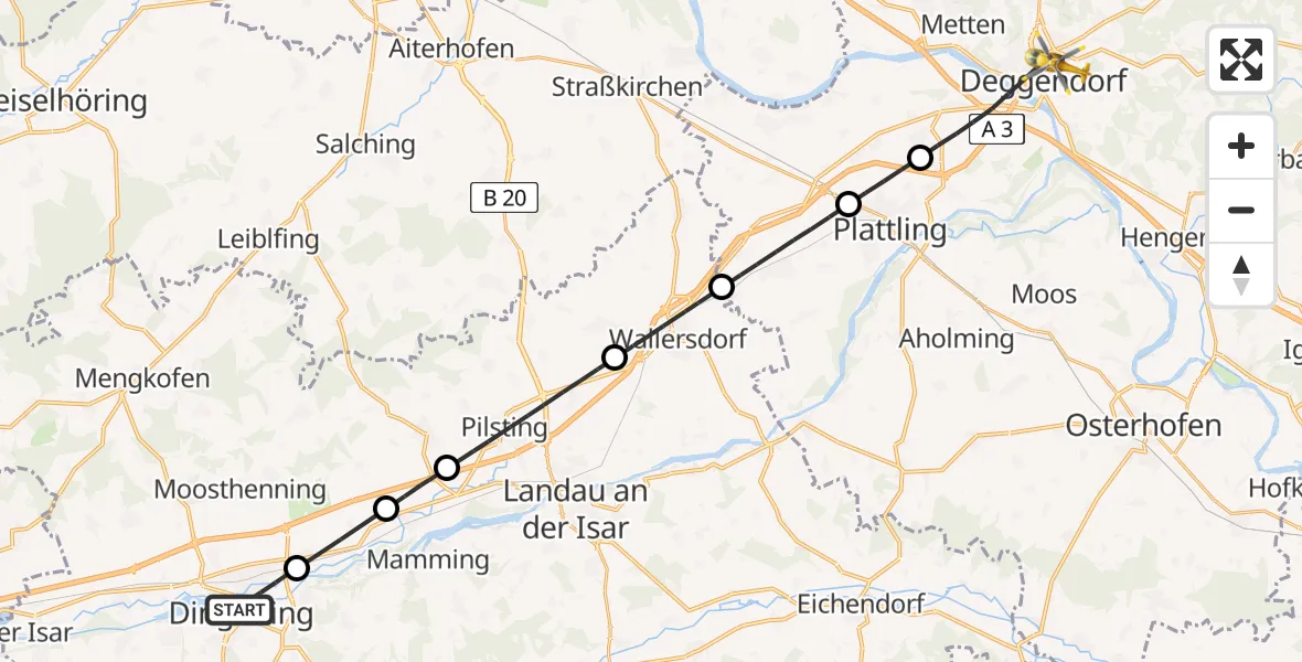 Flugroute Rettungshubschrauber Dingolfing - Deggendorf, 07 Mai 2026, 15:14