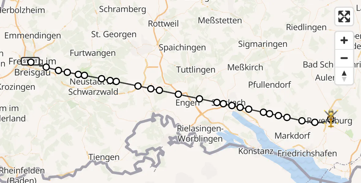 Flugroute Rettungshubschrauber Freiburg im Breisgau Flugplatz - Sankt Elisabeth Hospital, 07 Mai 2026, 15:20