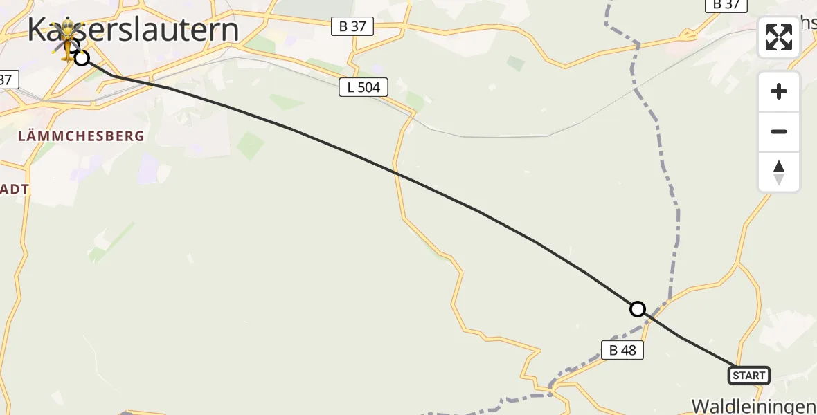 Flugroute Rettungshubschrauber Hochspeyer - Westpfalz Hospital Kaiserslautern, 07 Mai 2026, 15:20