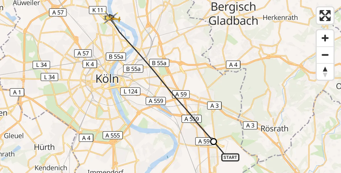 Flugroute Rettungshubschrauber Köln Bonn Flughafen - Köln, 07 Mai 2026, 15:29