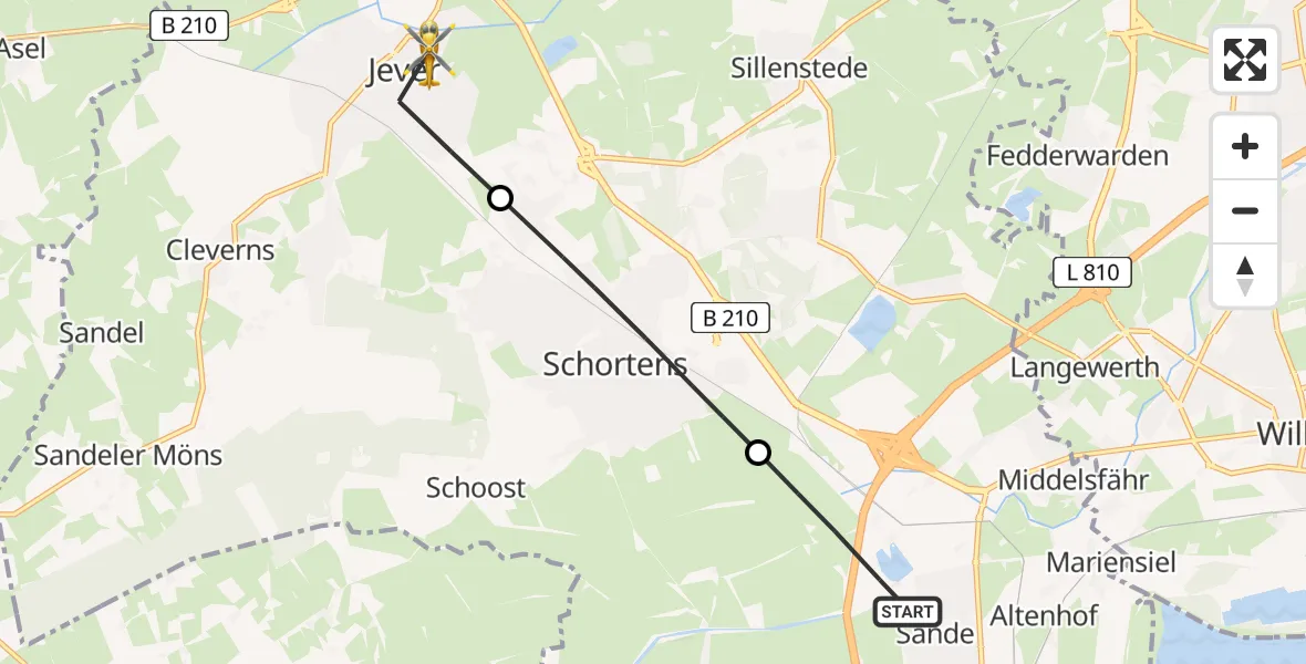 Flugroute Rettungshubschrauber Sande - Jever, 07 Mai 2026, 15:33