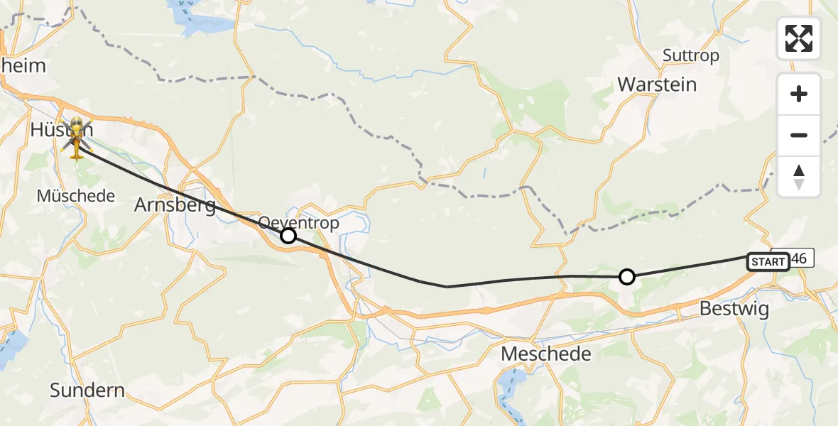 Flugroute Rettungshubschrauber Bestwig - Arnsberg, 07 Mai 2026, 15:37