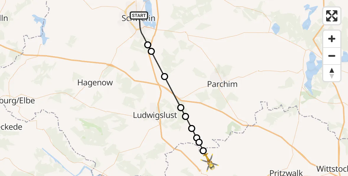 Flugroute Rettungshubschrauber Schwerin - Karstädt, 07 Mai 2026, 15:58