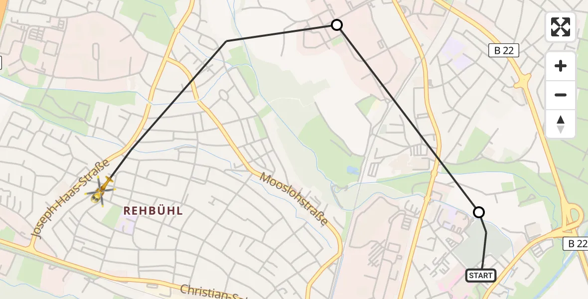 Flugroute Rettungshubschrauber Weiden Hospital - Weiden i.d.OPf., 07 Mai 2026, 15:59