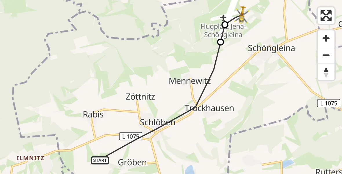 Flugroute Rettungshubschrauber Schlöben - Jena-Schöngleina Flugplatz, 07 Mai 2026, 16:01