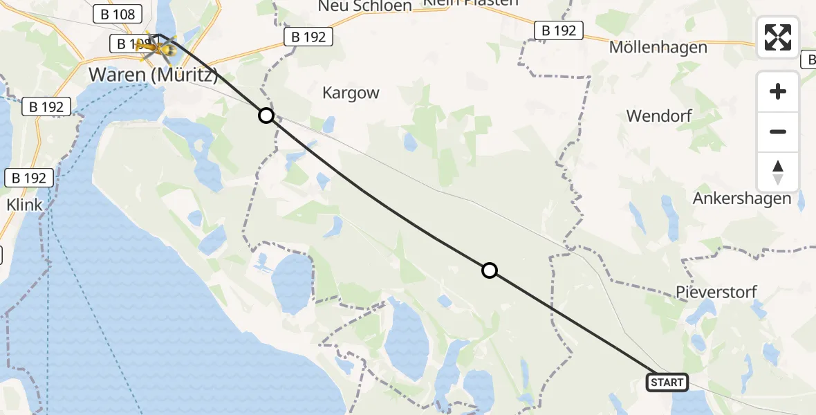 Flugroute Rettungshubschrauber Kratzeburg - Waren (Müritz), 07 Mai 2026, 16:07